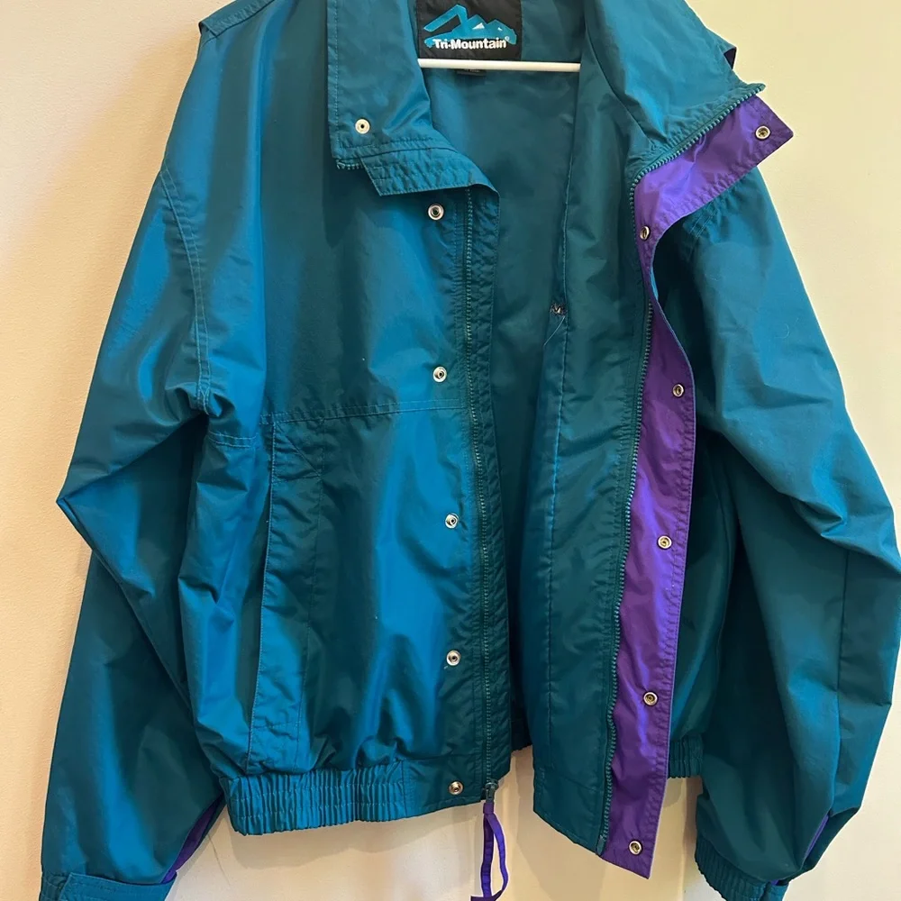 Tri-Mountain Windbreaker Size Large Teal & Purple Jacket Vintage Men’s - Picture 5 of 6